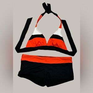 JAG Women’s 2-Piece Bikini Swimsuit Red Black White Top Medium Bottoms Large